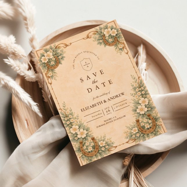 Western Desert Horseshoe Floral Wedding Save The Date (Creator Uploaded)