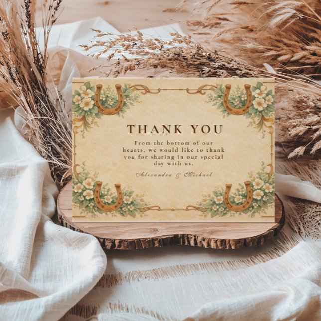 Western Desert Horseshoe Floral Wedding Thank You Card (Creator Uploaded)