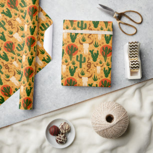 Western Desert Skulls Cactus Snakes Rustic Pattern Wrapping Paper