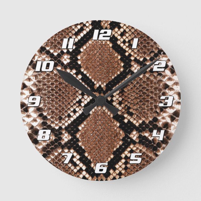 Western Diamondback Rattlesnake Skin Round Clock (Front)