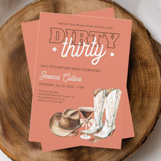 Western Dirty Thirty Cowgirl 30th Birthday Party Invitation (Western Dirty Thirty Cowgirl 30th Birthday Party Invitation)