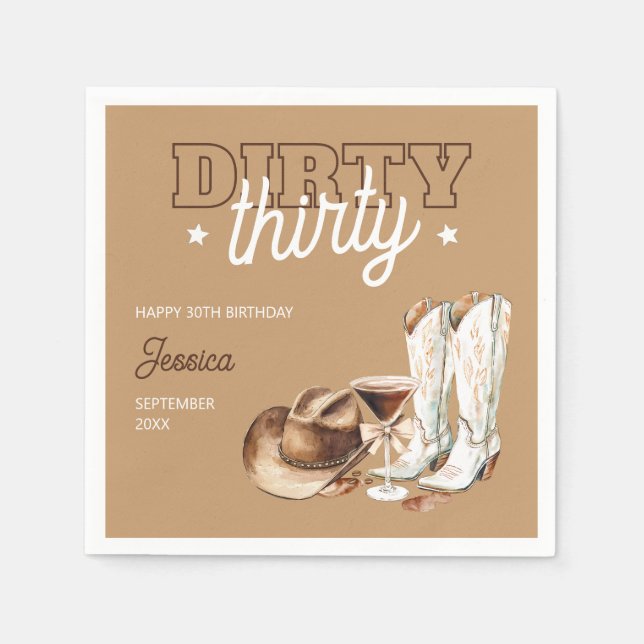 Western Dirty Thirty Cowgirl 30th Birthday Party Napkin (Front)