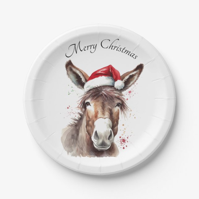 Western Donkey Christmas Table Party Paper Plate (Front)