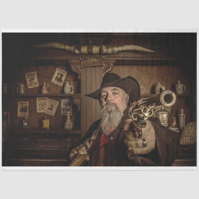 Western DOWN the BARREL Decoupage  Tissue Paper (Front)