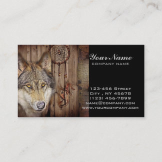 Western dream catcher  native american indian wolf business card