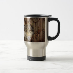 Western dream catcher native american indian wolf travel mug