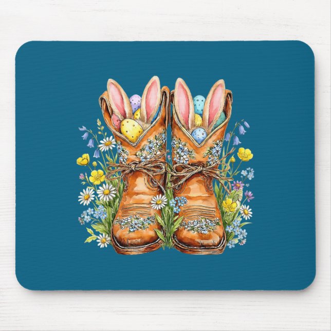 Western easter cowboy boots bunny ears howdy mouse pad (Front)