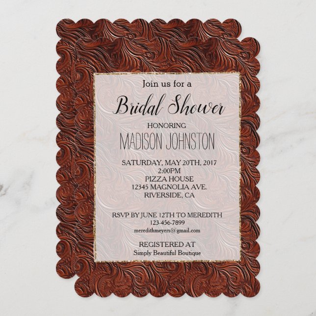 Western Elegant Brown Leaf Cowgirl  Invitation (Front/Back)