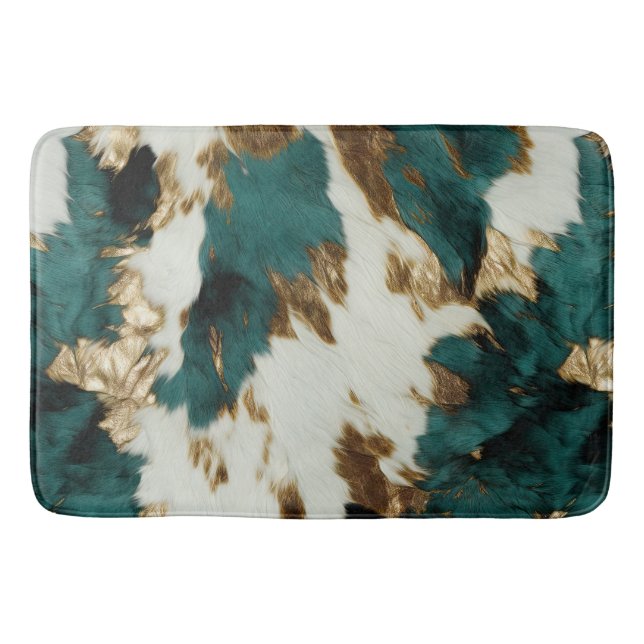 Western Emerald Gold White Cowhide  Bath Mat (Front)