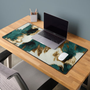 Western Emerald Gold White Cowhide Desk Mat
