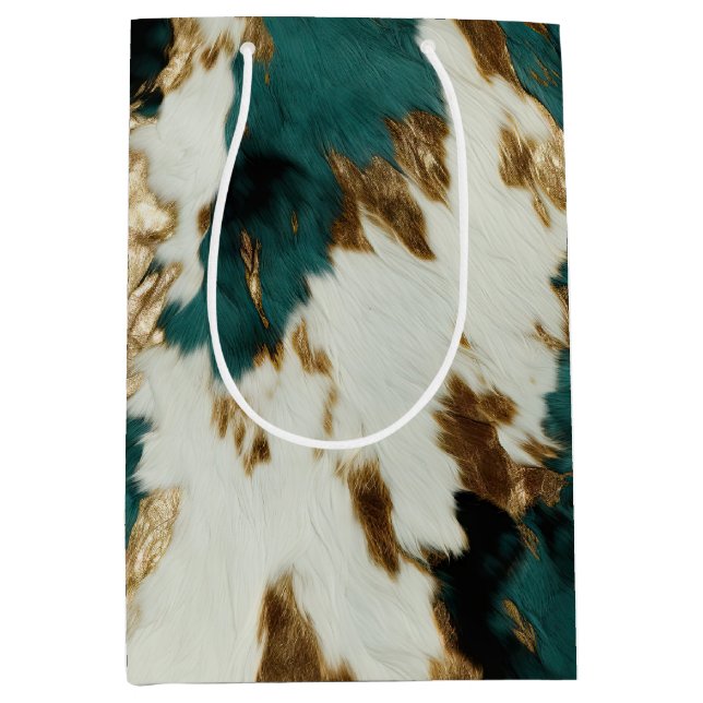 Western Emerald Gold White Cowhide  Medium Gift Bag (Front)