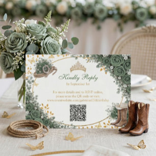 Western Emerald Green Golden Country Quinceañera RSVP Card