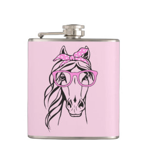 Western Equestrian Horseback Riding Pink Horse Fla Hip Flask