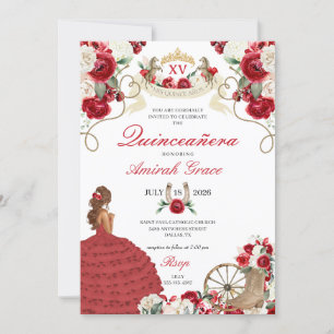 Western Fairytale Red Cowgirl Quinceañera Invitation