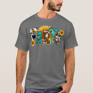 Western Faith Cow Farm Christian Sunflower Jesus L T-Shirt