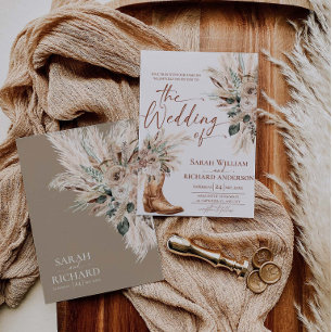 Western Fall Floral Boots Wedding Invitation Card