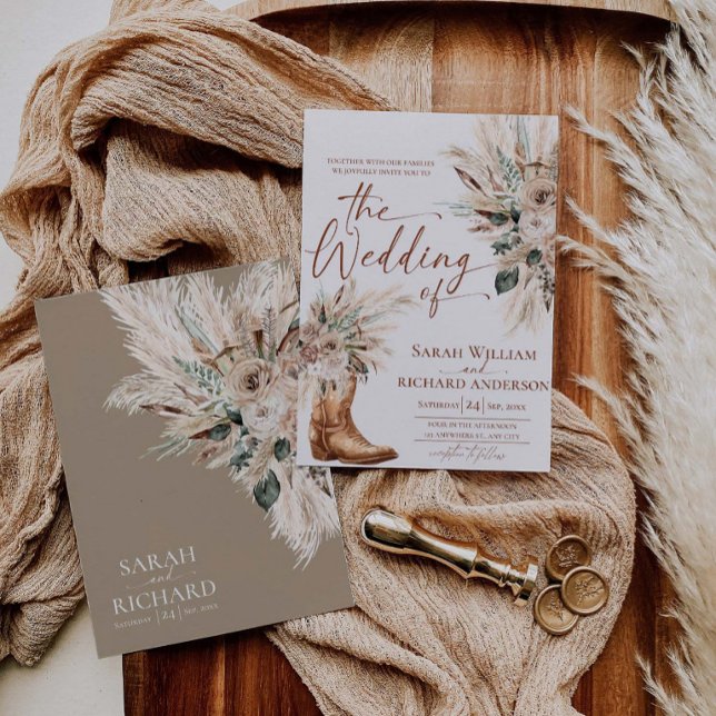 Western Fall Floral Boots Wedding Invitation Card (Western Fall Floral Boots Wedding Invitation Card)