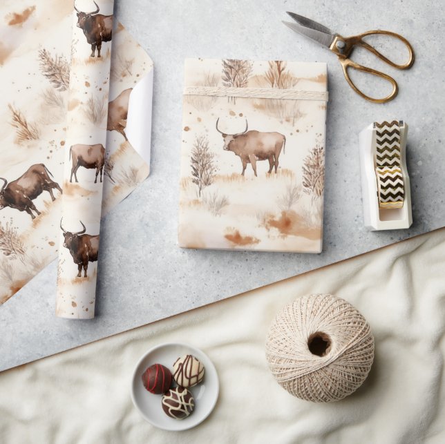 Western Farm Animal Highland Cow Birthday Wrapping Paper (Crafts)