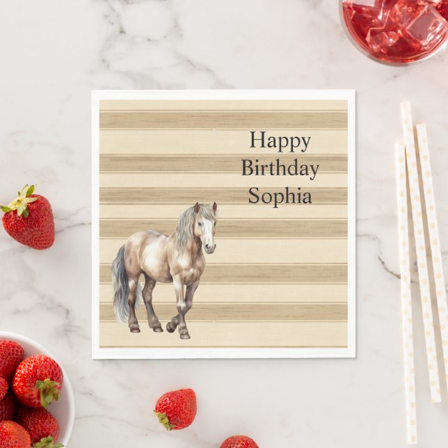 Western Farm Cream Stripes Horse Birthday Napkin (Insitu)