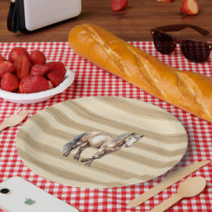 Western Farm Cream Stripes Horse Birthday Paper Plate