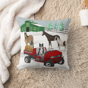 Western Farm Horse Ranch Red ATV Dog and Barn Cushion