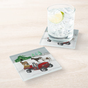 Western Farm Horse Ranch Red ATV Dog and Barn Glass Coaster