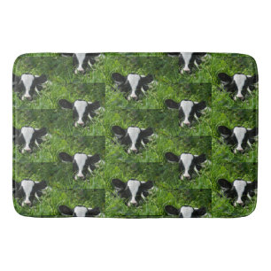 Western Farm Ranch Holstein Calf In Grass   Bath Mat