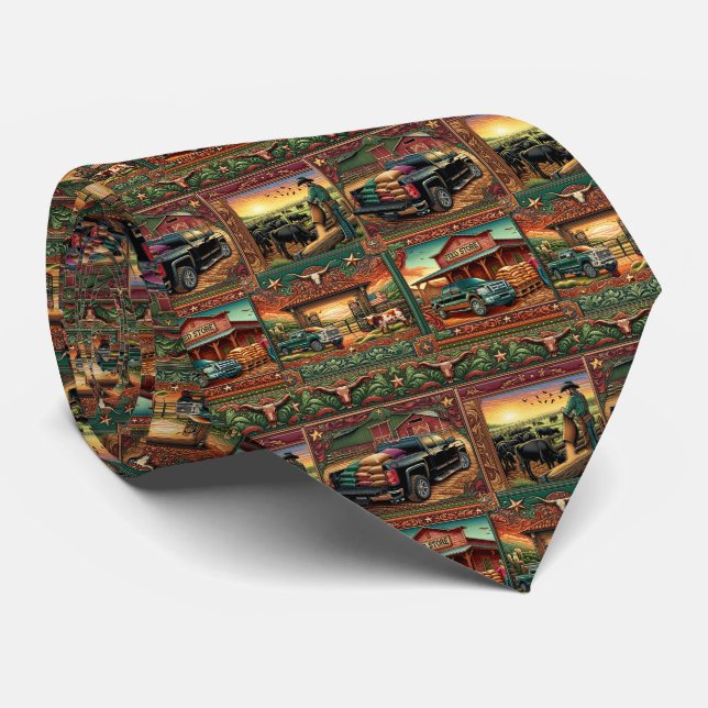 Western Farm Ranch Scenes Tie (Rolled)