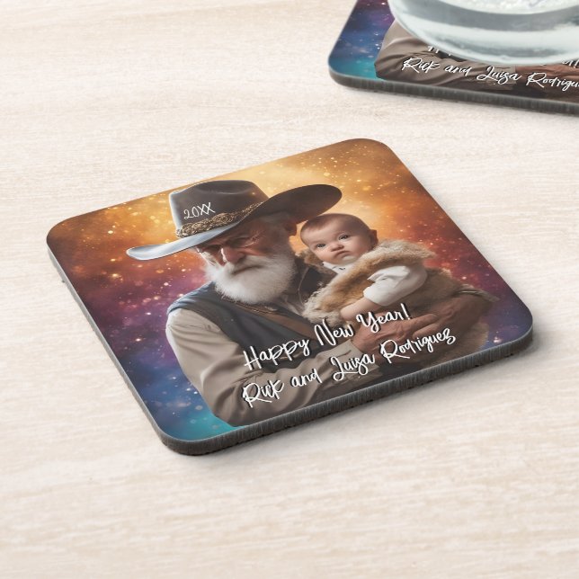 Western Father Time and Baby New Year Coaster (Left Side)