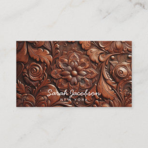 Western Faux Brown Leather Tooled Business Card