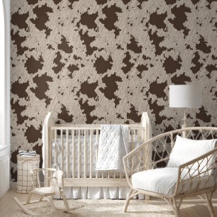 Western Faux Cow Print Brown and Cream Wallpaper