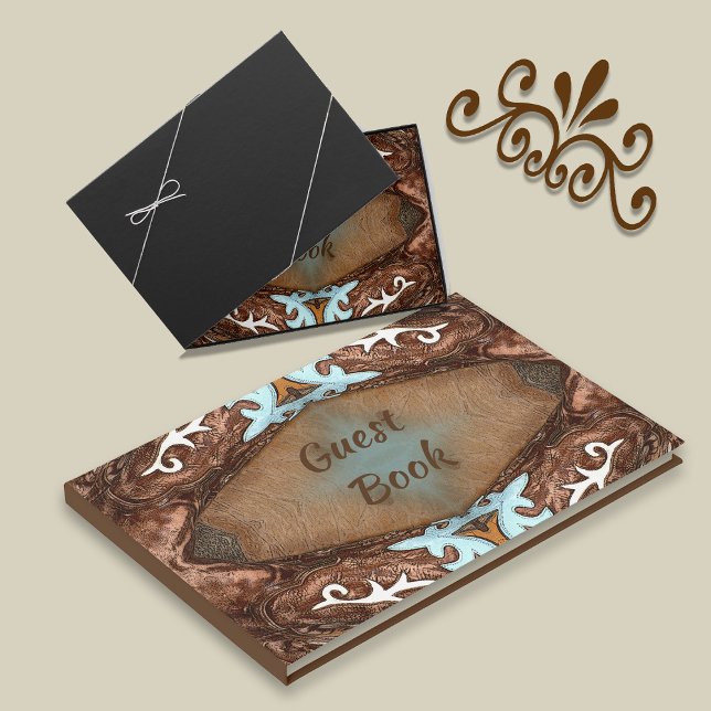 Western Faux Leather and Turquoise Guest Book (Creator Uploaded)