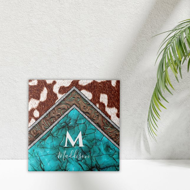 Western Faux Leather Turquoise Mix Monogram Tile (Creator Uploaded)