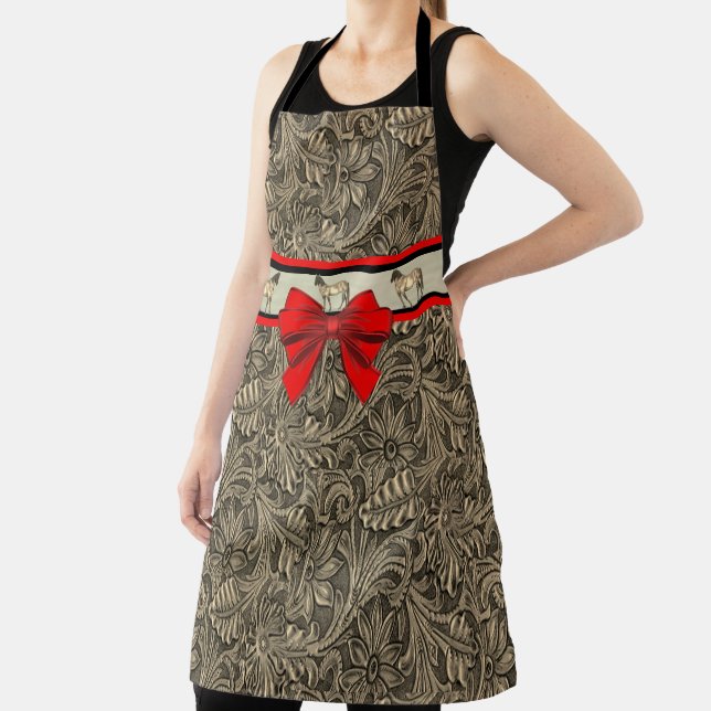 Western Faux Tooled Leather Print  Holiday Apron (Insitu)