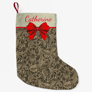 Western Faux Tooled Leather Print Small Christmas Stocking