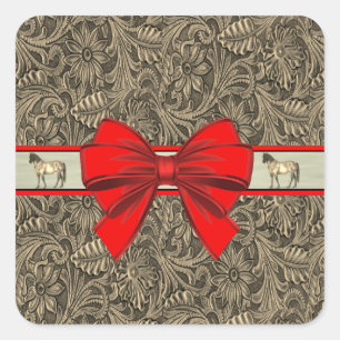 Western Faux Tooled Leather Print Square Sticker