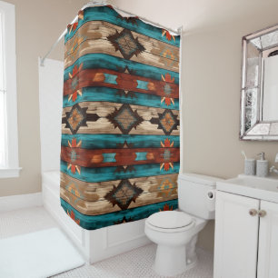 western faux wood tiled pattern  shower curtain