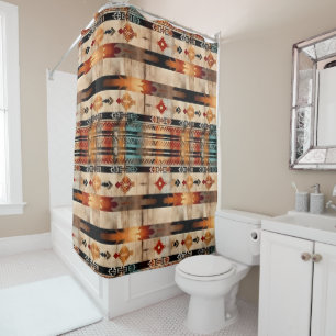 western faux wood tiled pattern shower curtain