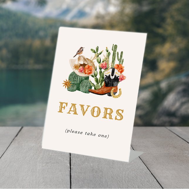 Western Favours Pedestal Sign (Boho Western Favors Table Top Pedestal Sign with Cactus by Painted Paperie
)
