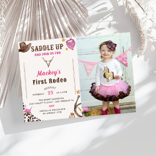 Western First Birthday Rodeo Photo Invitation