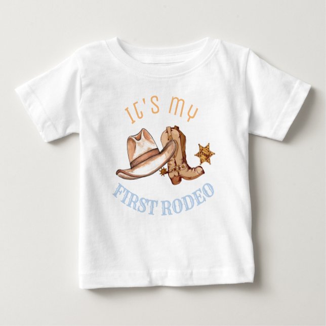 Western First Rodeo Birthday Party Paper Plate Baby T-Shirt (Front)