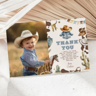 Western First Rodeo boy birthday photo thank you Invitation