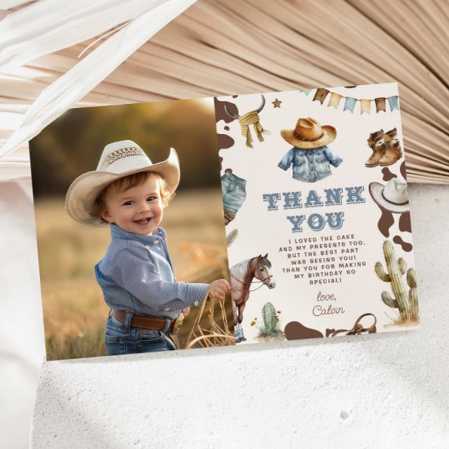 Western First Rodeo boy birthday photo thank you Invitation (Creator Uploaded)