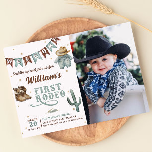 Western First Rodeo Cowboy Birthday Photo Invitation