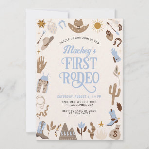 Western First Rodeo Cowboy Blue Birthday Invitation