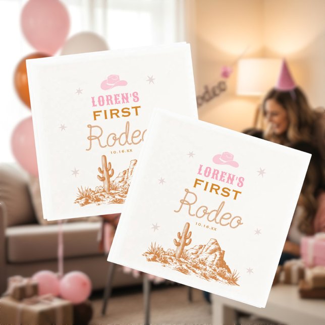 Western First Rodeo Cowgirl 1st Birthday Napkin (Creator Uploaded)