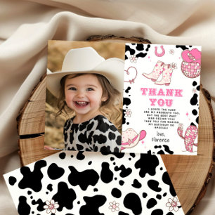 Western First Rodeo girl birthday photo thank you Invitation