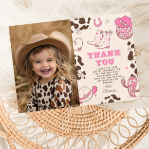 Western First Rodeo girl birthday photo thank you Invitation