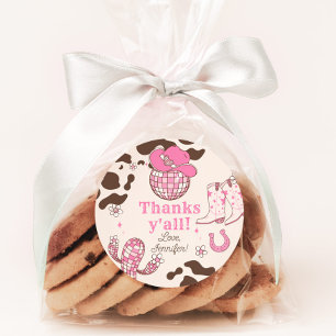 Western First Rodeo girl pink Thanks yall birthday Classic Round Sticker