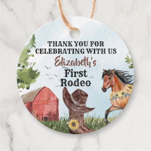 Western First Rodeo Horse Barn 1st Birthday Party Favour Tags